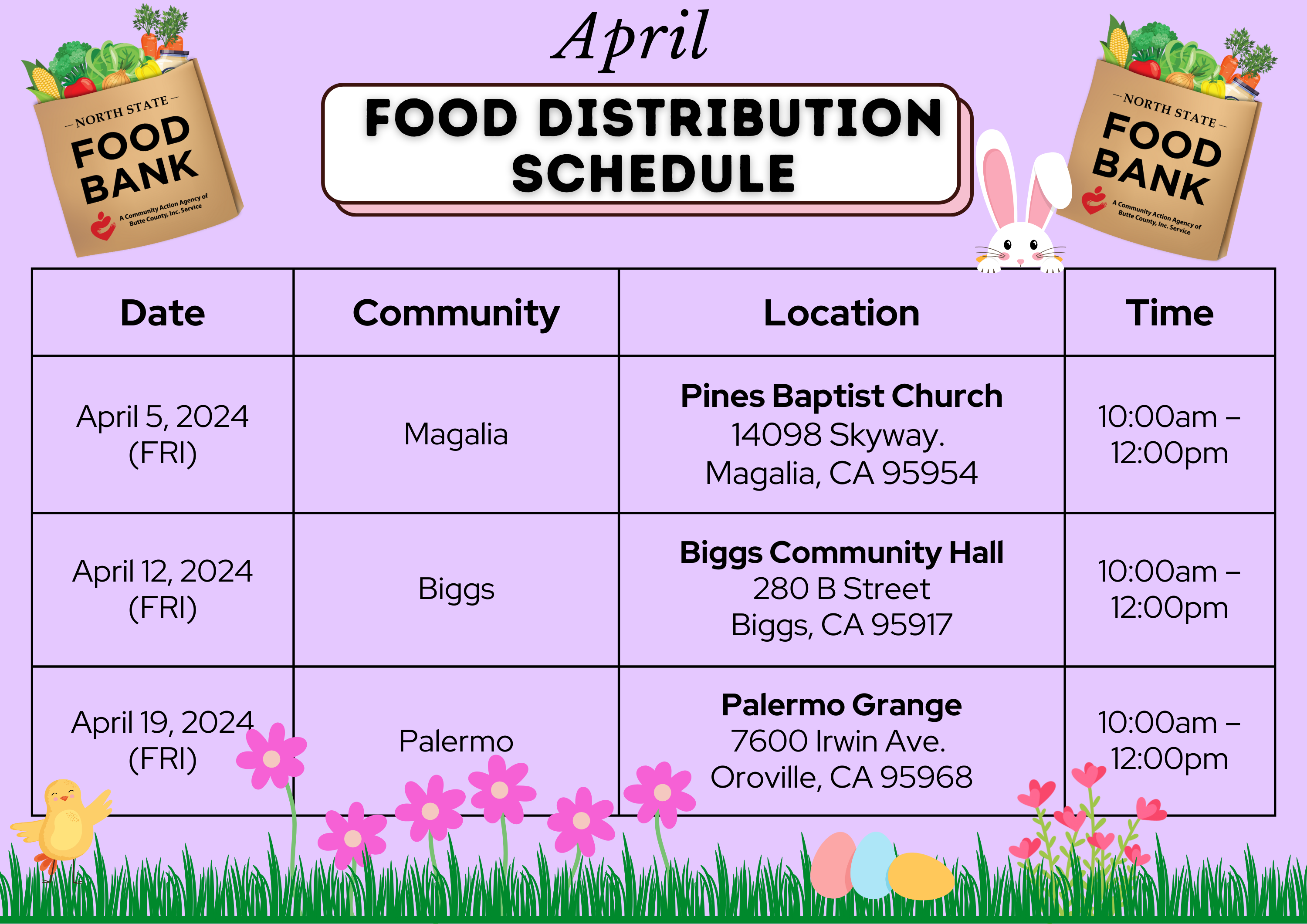 Distribution Calendar Community Action Agency of Butte County, Inc.